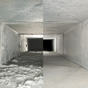 Side by side comparison of air duct cleaning before and after